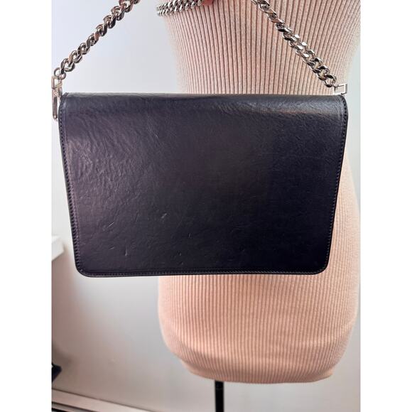 Acidchrome Handbag Black Camel Leather Magnetic Chain Strap Clutch Crossbody Bag - Picture 5 of 7